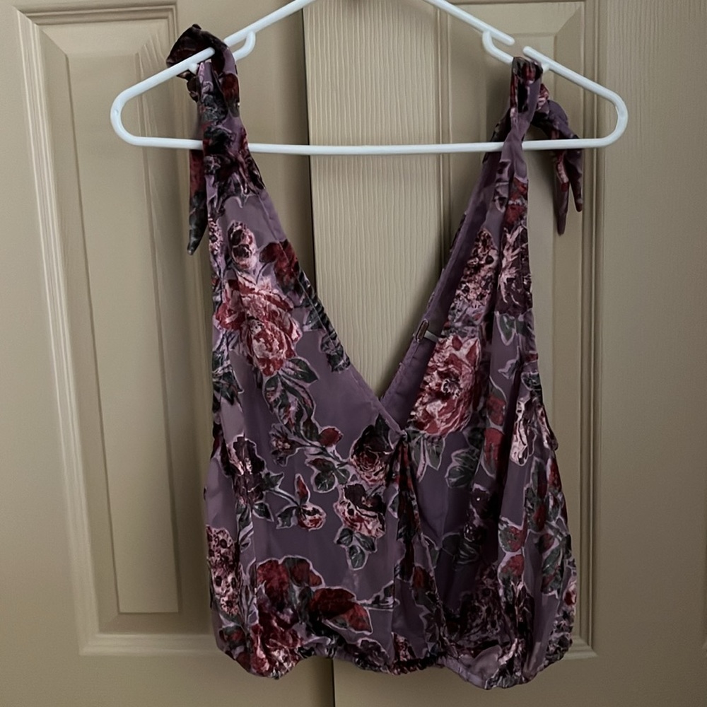 Free People Flowy Floral Purple Velvet Flowery Boho Summer Tank Top
